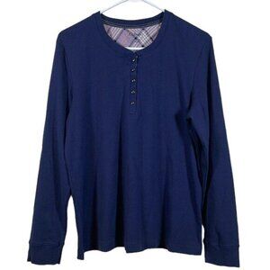 LL Bean Navy Blue Long Sleeve Henley Pullover Shirt Size Large Reg EUC #1897